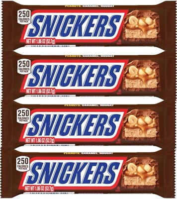 #ad Snickers Full Size Chocolate Candy Bar 1.86 oz Bar 4 Pack Exp 01 25