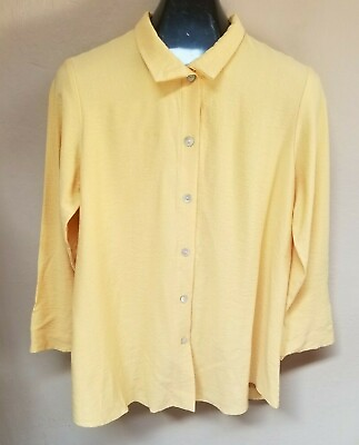 #ad New Christopher Calvin Womens Small Casual Yellow Long Sleeves Top Button Down
