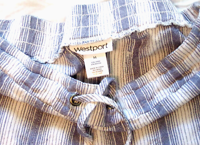 #ad Westport Women#x27;s Size M Boho Wide Leg Blue White Pants 4 Pockets Tie String