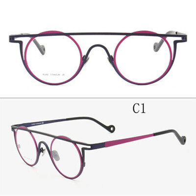 #ad Retro Women Pure Titanium Eyeglasses Frames Men Round Metal Glasses Frames