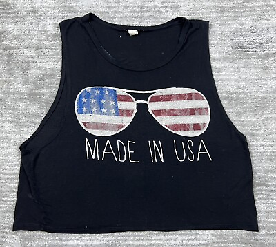 #ad King amp; Saints Top Womens Large Black Tank Patriotic Made in USA