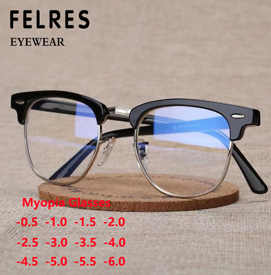 #ad Half Frame Square Myopia Nearsighted Glasses For Men Women Classic Glasses New