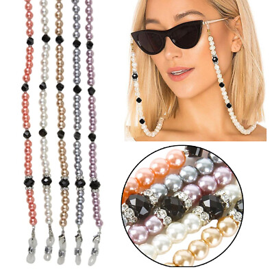 #ad 2 Pc Fashion Eyewear Retainer Pearls Beaded Eyeglass Sunglass Chain Holder Strap