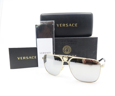 #ad Versace MOD. 2238 1252 6G Pale Gold Grey Mirror Silver New Men#x27;s Sunglasses.