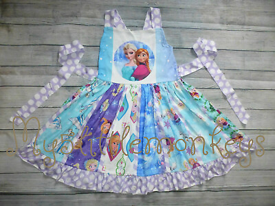 #ad NEW Boutique Frozen Princess Ana Elsa Girls Sleeveless Ruffle Twirl Dress
