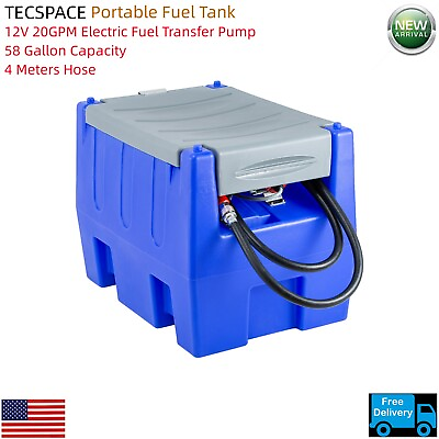 #ad TECSPACE Blue Portable 58 Gallon Gasoline Carry Tank with 12V Transfer Pump US