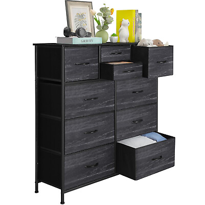 #ad Black Dresser w 10 Drawers Large Furniture Storage Chest for Bedroom Entryway