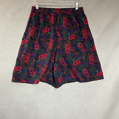 #ad Vintage Shorts Womens Medium Black Floral Tropical Coastal Retro 90s Y2K 30x9