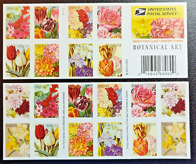 #ad Mint US Botanical Art Booklet Pane of 20 Forever Stamps Scott# 5042 5051 MNH $13.45