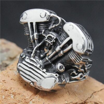 #ad Motorcycle Engine Ring Round Silver Color Skeleton Rings Mens Party Jewelry