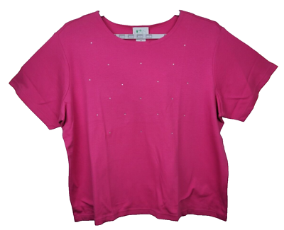 #ad The Quacker Factory Pink Short Sleeve Jeweled Rhinestone Womens Shirt 3X NWT