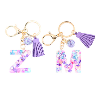 #ad Letter Keychain Resin Initial Purple Stars Filled Pendant Keyrings Handbag Charm