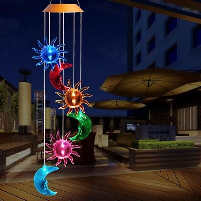 #ad Solar Powered Wind Spinner Light 3 Suns and 3 Moons with 7 Colors Changing W...