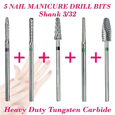 #ad 5 Tungsten Carbide Nail Manicure Bit Drill Shank 3 32 Fresas Burr Cuticle Remove