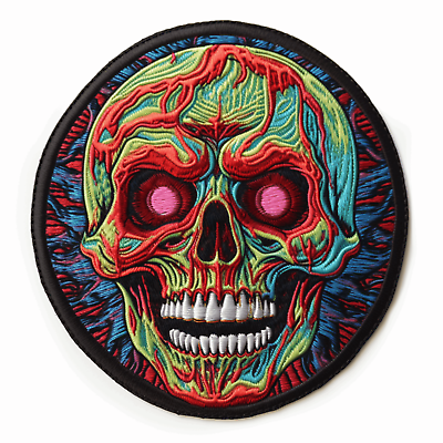 #ad Skeleton Head Patch Iron on Embroidered Applique Halloween Zombie Skull Flesh
