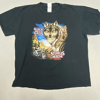 #ad Black Hills Rally Mens Shirt XL Black Short Sleeve Wolf Motorcycle Sturgis