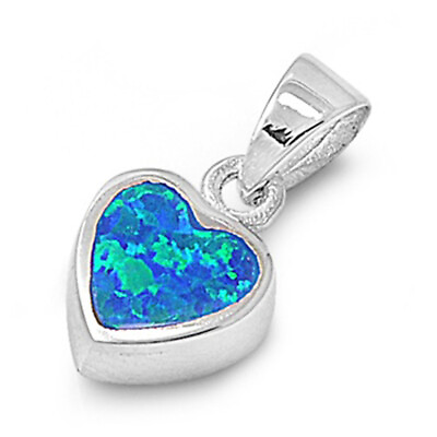 #ad Sparkly Promise Heart Pendant Blue Simulated Opal .925 Sterling Silver Charm