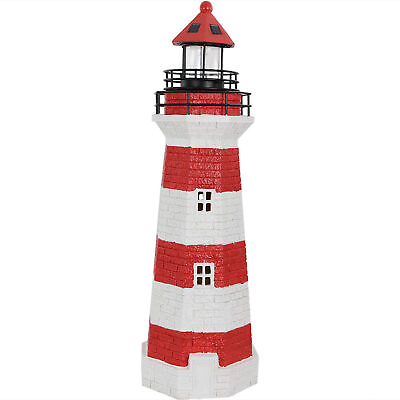 #ad 36 in Resin and Metal Red Striped Solar LED Lighthouse Statue by Sunnydaze