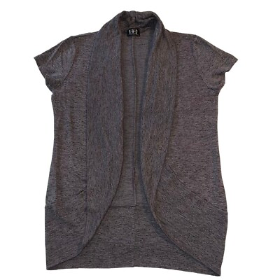 #ad NWD Womens Cardigan Sweater Open Front Round Hem Cap Sleeve Dark Gray