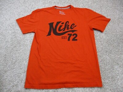#ad Nike Shirt Adult Mens Medium Regular Fit Athletic 72 Logo Orange Short Sleeve EC