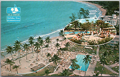 #ad Vintage Postcard Isla verde San Juan Puerto Rico Inn Swimming Pool Beach Resort