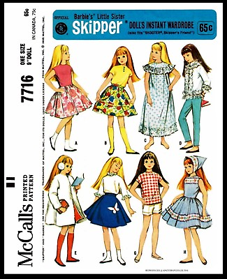 #ad #7716 McCall#x27;s SKIPPER Fashion Doll Garments Fabric Sewing Pattern Barbies Sis