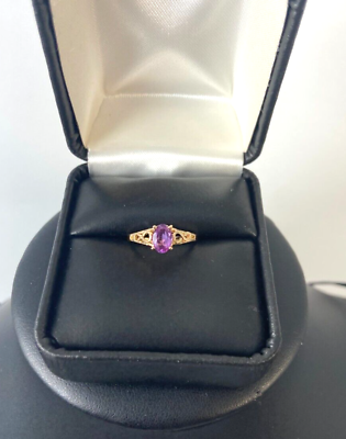 #ad Ladies Ring 14k Yellow Solid Gold Amethyst Stone