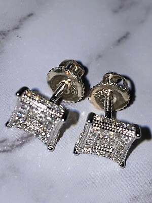 #ad Men#x27;s 14k Finish Sterling Silver 6mm Micro Paved 2.6ct Lab CZ VVS Earrings Iced