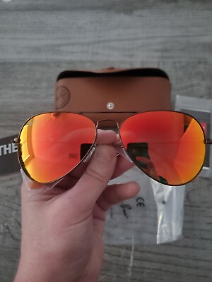 #ad Ray Ban Aviator Sunglasses Bronze Frame Red Orange Flash Lens RB3026 62mm