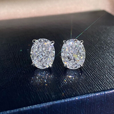 #ad 925 Silver Stud Earring Oval Cut Cubic Zircon Pretty Women Party Gift A Pair