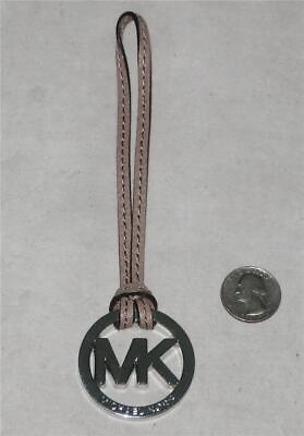 #ad NEW Michael KORS Leather strap MK Bag CHARM Hang Tag Silver Tone Taupe