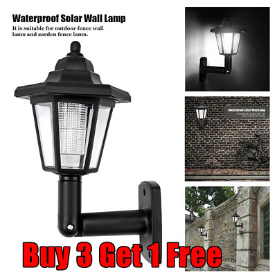 #ad Solar Powered LED Light Outdoor Garden Yard Fence Wall Lantern Hexagonal Lamp