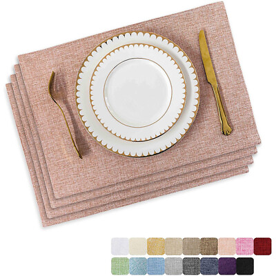 #ad 5pcs Double Layer Linen Placemat Dining Tablemat Coaster Insulated