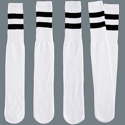 #ad 12 Pairs 1 Dozen White Tube Socks Two Black Stripes Retro Old School Throwback