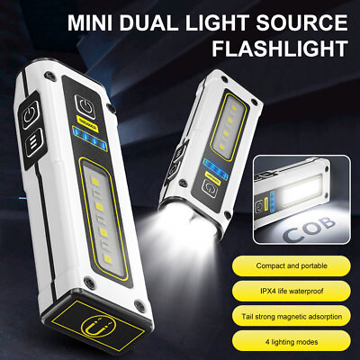 #ad Mini Flashlight 4 Modes Waterproof Dual Light Source Magnet Emergency Flashlight