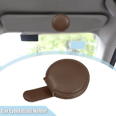 #ad Faux Leather Glasses Holder Magnetic Sunglass Sun Visor Clip for Auto Brown $12.21