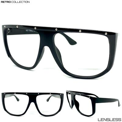 #ad New Oversized RETRO Huge Large Big Lensless Eye Glasses Black Frame Only NO Lens
