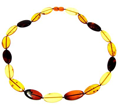#ad Genuine Mixed Baltic Amber Flat Oval Olive Beads Luxurious Necklace NE0176
