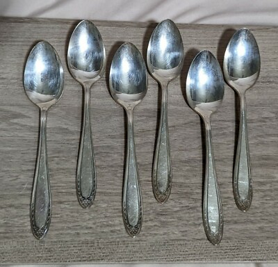 #ad 6 Oneida Community Bridal Wreath Tea Spoons Antique Spoon Par Plate Silverplate
