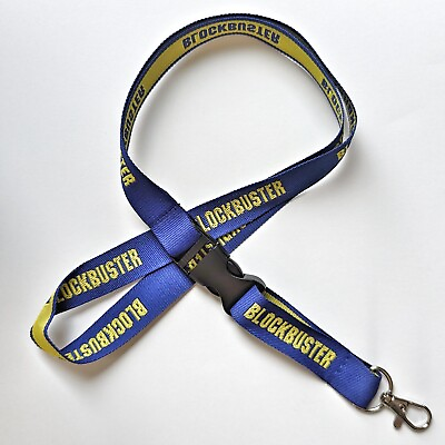 #ad Lanyard Blockbuster Video 90s Retro Blue Yellow Keychain Necklace Key Holder