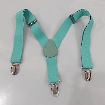 #ad Suspender Boy Blue Clip On Y Back Adjustable Strap Stretch Aqua Turquoise $8.88