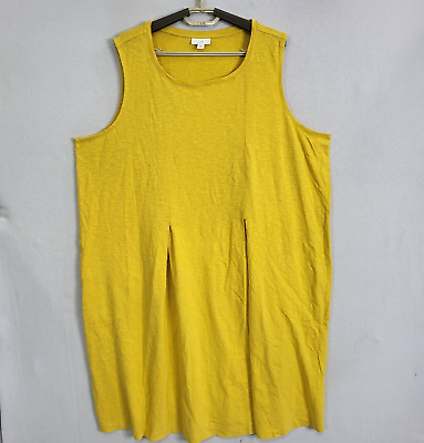 #ad J Jill Midi Tank Dress Womens Yellow Plus Size 2X Sleeveless Pullover Pleated