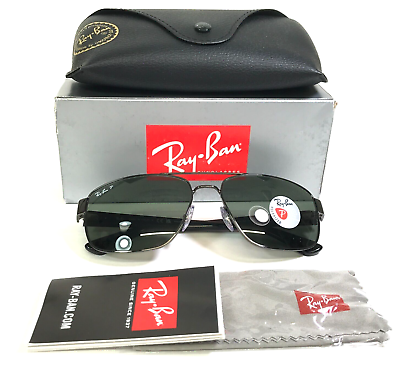 #ad Ray Ban Sunglasses RB3663 004 58 Gunmetal Gray Black with Green Polarized Lenses