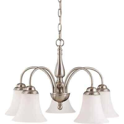 #ad SATCO 5 Light Brushed Nickel Chandelier with Satin White Glass Shade