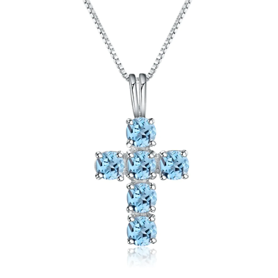 #ad Swiss Blue Topaz Gemstone 925 Sterling Silver Cross Pendant Necklaces for Women