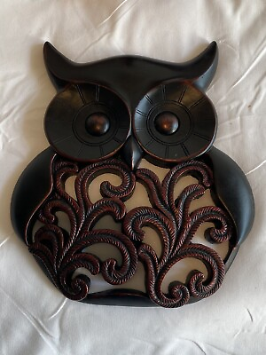 #ad Brown Owl Wall Plaque Open Work Feathers