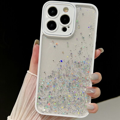 #ad For iPhone 15 14 Pro Max 13 12 11 Glitter Shockproof Acrylic Hybrid Case Cover