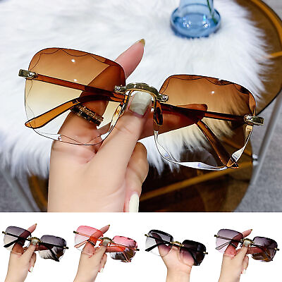 #ad #ad Lady Sunglasses Eye Protection Rimless Gradient Color Sunscreen Anti UV ss