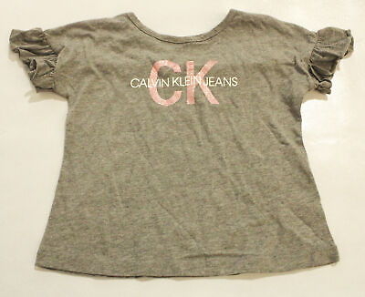 #ad Calvin Klein Jeans Girl#x27;s Ruffle Sleeve Glitter Logo T Shirt SV3 Gray Small