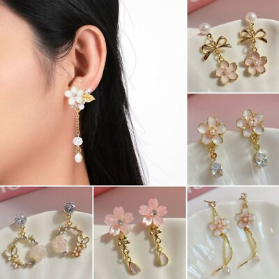 #ad Fashion Cherry Flower Pearl Crystal Earrings Stud Drop Dangle Women Jewelry Gift